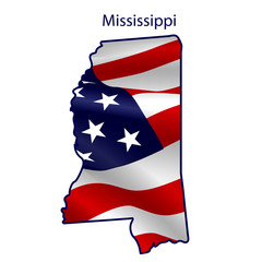 Mississippi full of American flag waving in the wind. The outline of the state