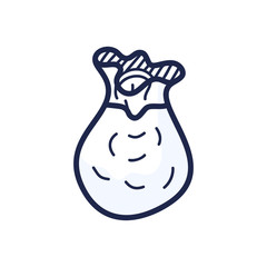 Money bag vector icon, moneybag flat simple cartoon illustration with black drawstring and dollar sign isolated on white background