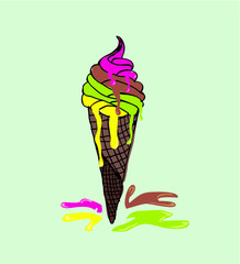 Colorful cone ice cream embroidery graphic design vector art