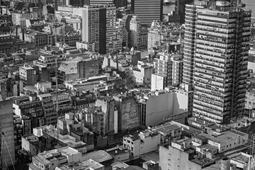 Buildings of Buenos Aires. Aerial view of cityscape and panoramic of the city. Black and White