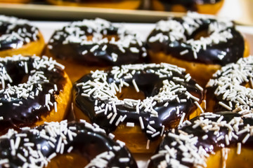Chocolate donuts with white Sprinkles 