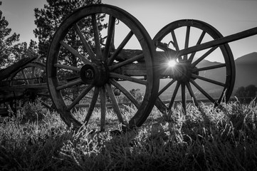 Fototapeta na wymiar Wagon Wheel in Black and White