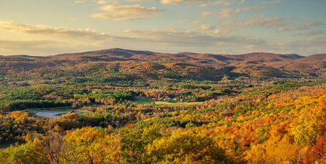 Autumn view from Golden Eagle Restaurant hairpin overlook on the Mohawk Trail - Berkshire...