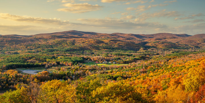 Autumn view from Golden Eagle Restaurant hairpin overlook on the Mohawk Trail - Berkshire Massachusetts