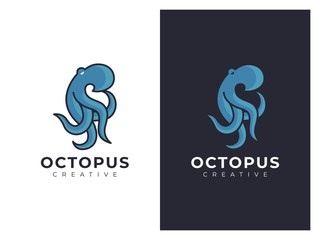 Amazing blue octopus logo illustration in 2 versions
