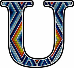 initial capital letter U with colorful dots abstract design inspired in mexican huichol art style. Isolated on white background © Sergio Hayashi