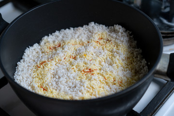 Cooking pilaf in a pan