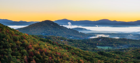 Sunrise from the Blue Ridge Parkway overlooking Asheville North Carolina