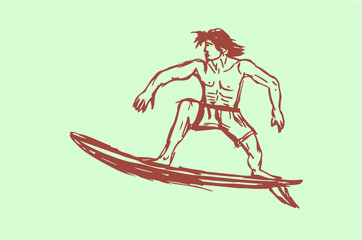 Surfer print and embroidery graphic design vector art
