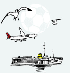 Istanbul Airplane and steamer embroidery graphic design vector art