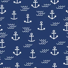 Wall murals Sea waves Summer seamless pattern with anchors. Cute sea background. Perfect for wrapping paper, textile and web design