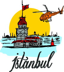 Istanbul girl tower embroidery graphic design vector art