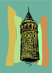 Galata Tower embroidery graphic design vector art