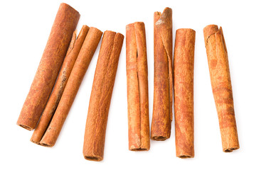 cinnamon isolated on a white background. top view