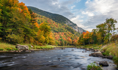 Autumn view of Ausable River and Whiteface Mountain area near Lake Placid - Adirondack New York