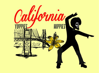 California San Francisco hippie embroidery graphic design vector art
