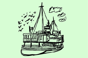 Hand drawing istanbul ferry graphic design vector art