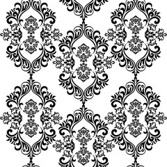 Damask white and black ornament.Traditional pattern.Decorative element eastern tracery.Floral ,victorian,baroque,Indian design. Texture for arabic wallpapers.