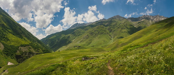 Hiking in Georgian Caucasus mauntains. Omalo Shatili trek.