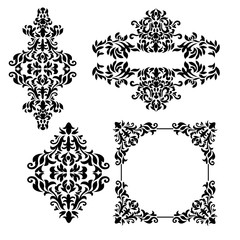 Damask white and black ornament.Traditional pattern.Decorative element eastern tracery.Floral ,victorian,baroque,Indian design. Texture for arabic wallpapers.