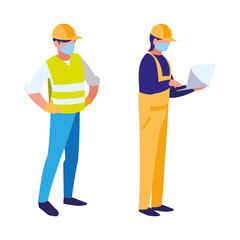 industrial workers men working with face mask