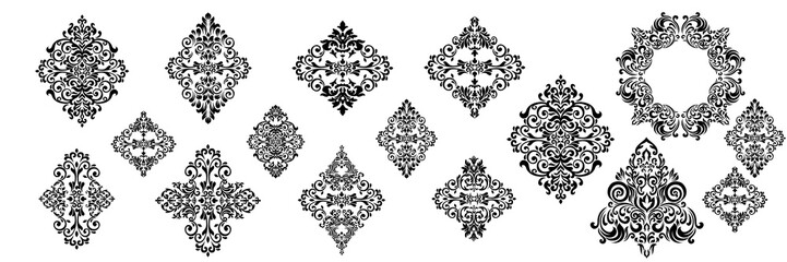 Damask white and black ornament.Traditional pattern.Decorative element eastern tracery.Floral ,victorian,baroque,Indian design. Texture for arabic wallpapers.