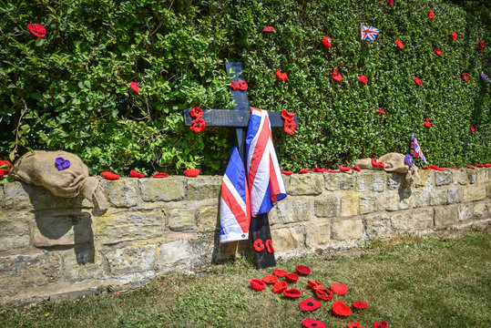 Preparations streets  in Ackworth, West Yorkshire to   celebrate peace after years of devastating war.