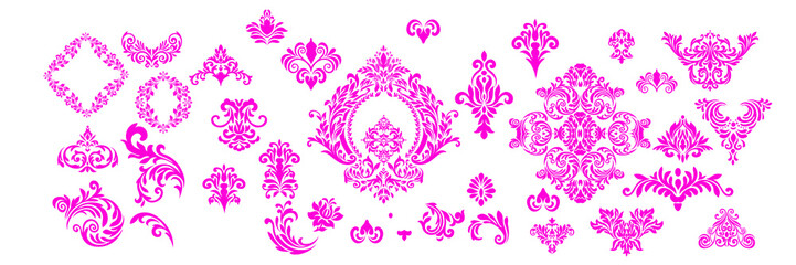 Damask white and black ornament.Traditional pattern.Decorative element eastern tracery.Floral ,victorian,baroque,Indian design. Texture for arabic wallpapers.