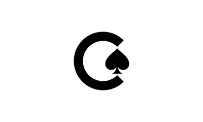 initial C with hold the ace poker game logo design concept