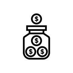 save money icon, coin jar, economy symbol in outline style on white background
