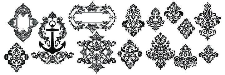 Oriental vector damask patterns for greeting cards and wedding invitations.