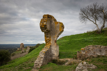 ruins of the old jailhouse (or city hall) inside the castle wall of Montemor-O-Novo, District of Evora, Alentejo, Portugal