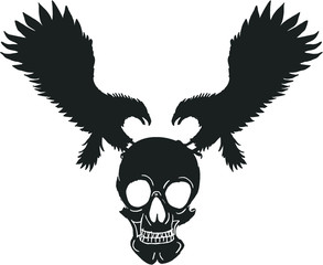 Tattoo tribal Winged skull embroidery graphic design vector art