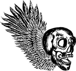 Obraz premium Tattoo tribal Winged skull embroidery graphic design vector art