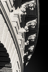 Detail of corbel in black and white image. Abstract architectural picture on a black background. © DK Photography