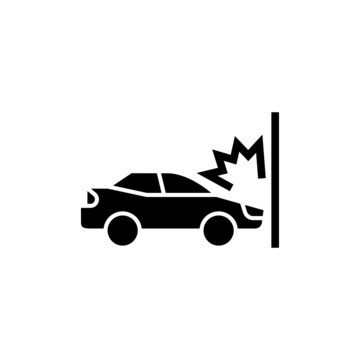 Car crashed into an obstacle icon in black flat design on white background