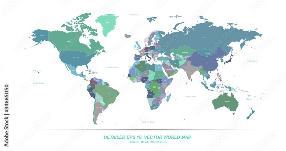 Wall mural hi detailed vector world map. editable world map vector with country named.