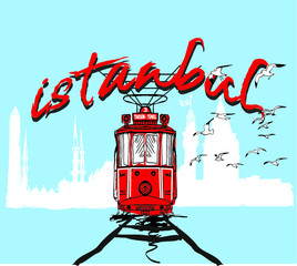istanbul tram embroidery graphic design vector art
