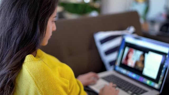 Girl browsing Facebook, she scrolling  social networks, teenager in social networks. 