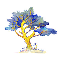 watercolor illustration - bright fantasy tree