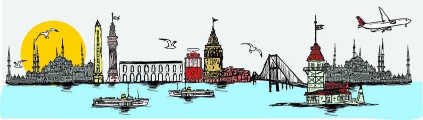 Fototapeta premium istanbul and steamers embroidery graphic design vector art