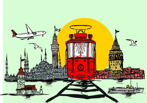 istanbul tram embroidery graphic design vector art