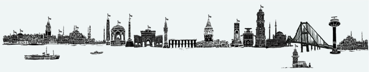 hand drawing istanbul city landscape embroidery graphic design vector art