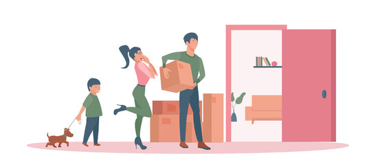 Vector of a happy family moving into new apartment