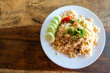 Close-up of Fried rice with pork.