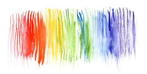 Bright horizontal rainbow colors watercolor striped background. Colorful grunge gradient flag frame for lgbt design, print, banner, poster, isolated on white background