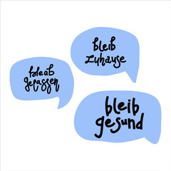 The inscription Be healthy, stay home Be calm in the cloud of text. Vector flat illustration in doodle style. The inscription, pandemic, stopping viruses, reflecting global events in the world. Labels