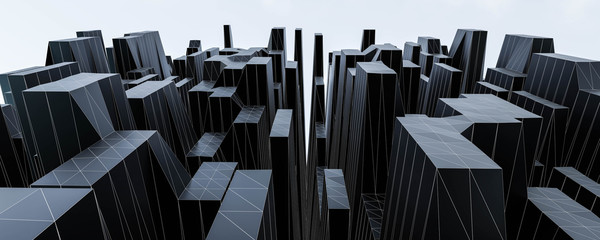 abstract city sky scraper structure background 3d illustration rendering with sky