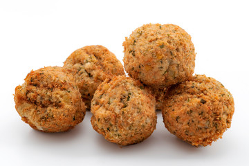 Vegan ethnic food and vegetarian nutrition concept with falafel balls isolated on white background with clipping path cutout