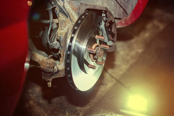 replacement of brake disks of the car. brake system repair.